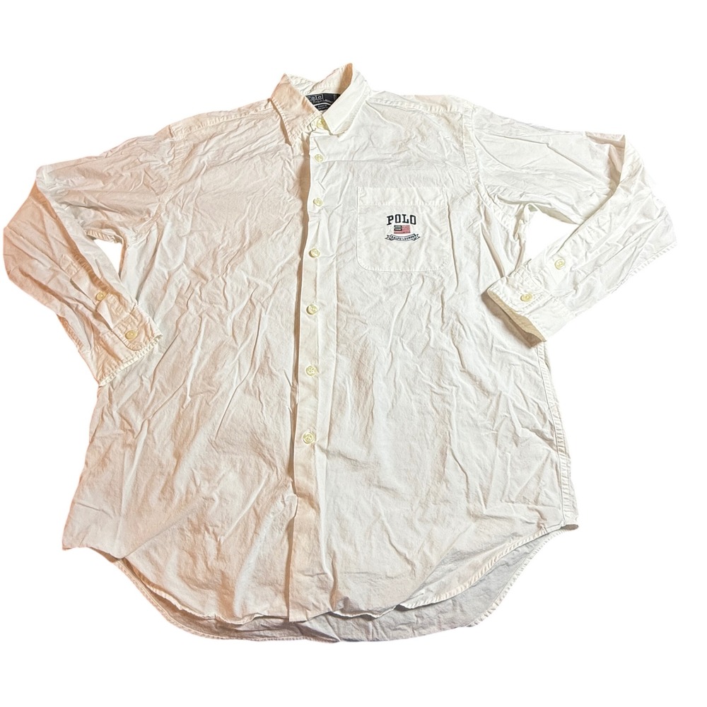 Polo Ralph Lauren Button Down Shirt Mens Large White American Flag Davis Cotton